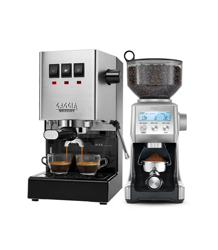 Gaggia Classic Evo Pro Sage the Smart Grinder Pro Caffe Italia
